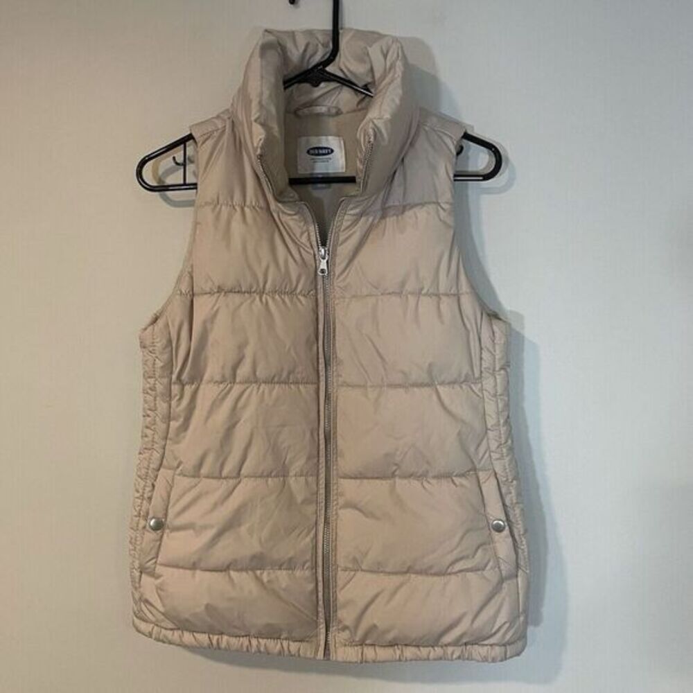 Old Navy Light Beige Polyester Puffy Vest Women's Size XS Full Zip Quilted